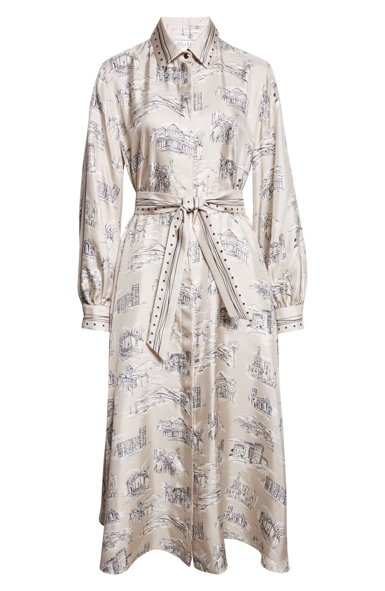Max Mara Carbone Print Long Sleeve Silk Shirtdress, Alternate, color, Sand