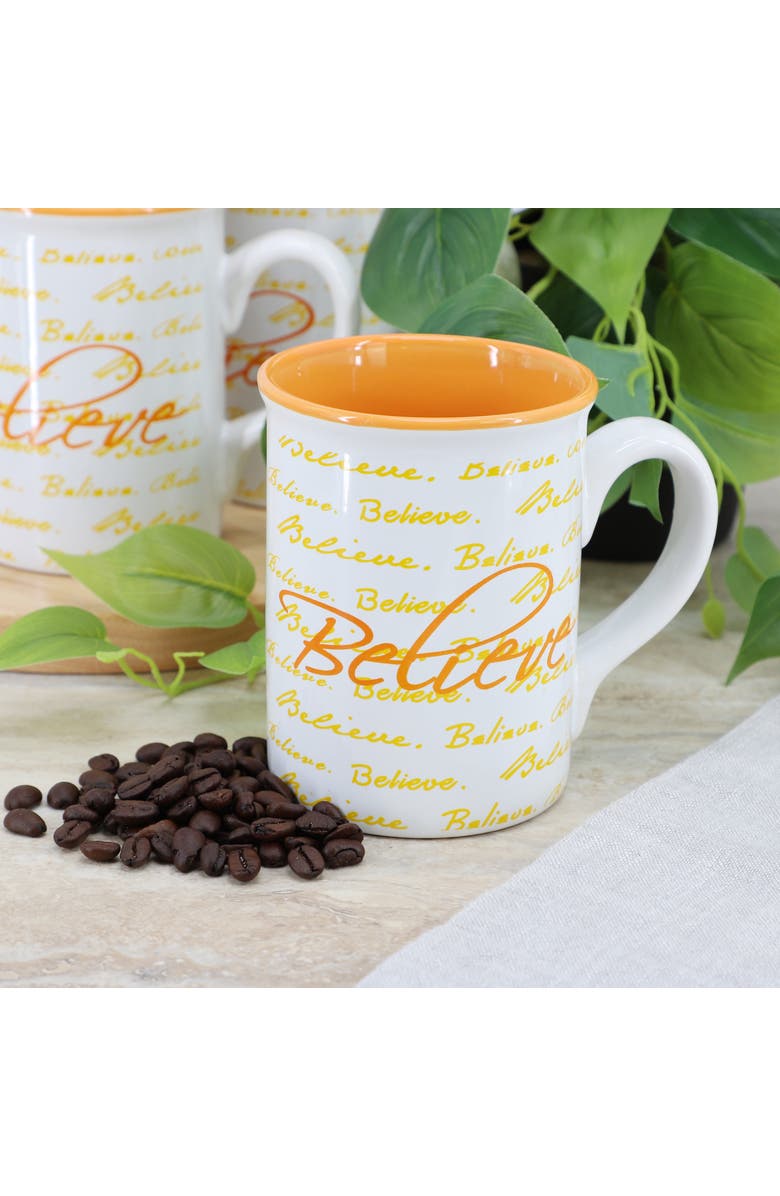 Gibson Home Inspirational Words Believe 4 Piece 16 Ounce Stoneware Mug Set, Alternate, color, Orange
