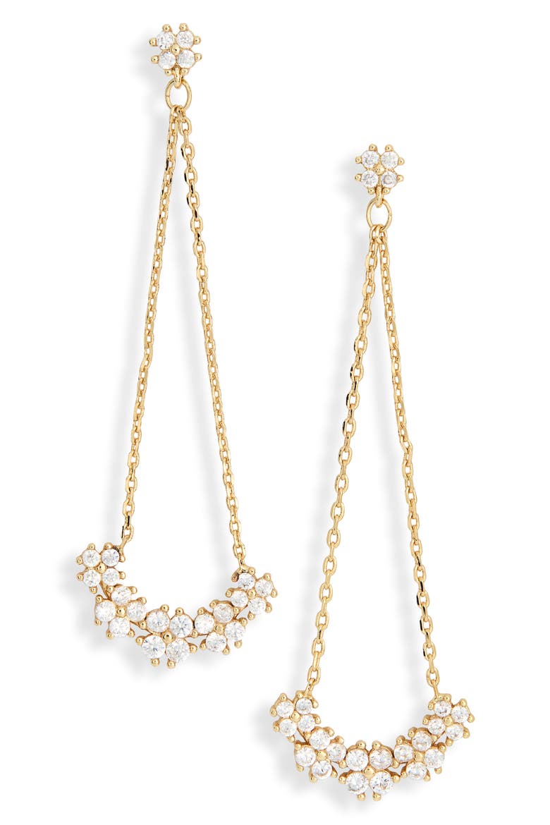 Cubic Zirconia Triangle Chain Drop Earrings, Main, color, CLEAR- GOLD