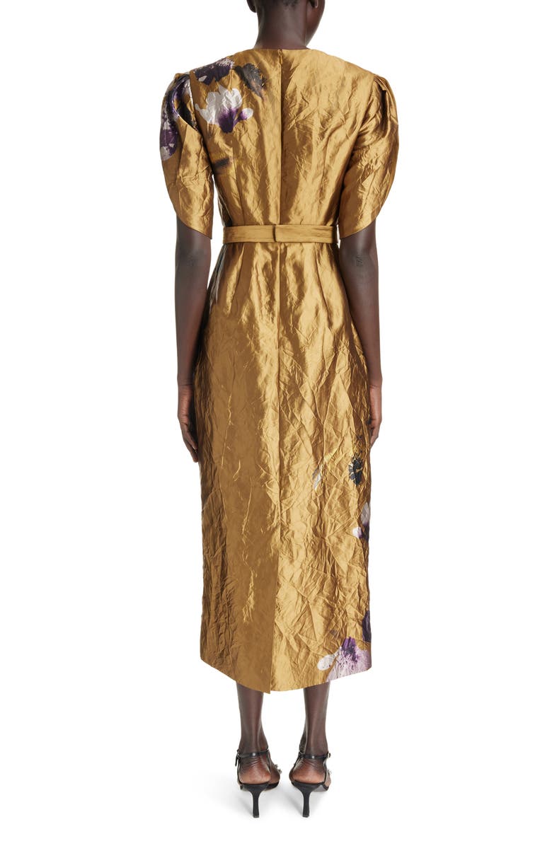 Erdem Metallic Floral Tulip Sleeve Dress, Alternate, color,