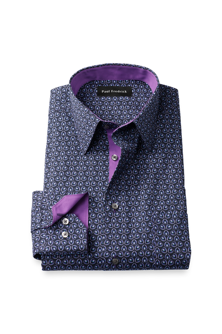 Cotton Buttondown Collar Broadcloth Classic Contrast Trim Button Cuff Long Sleeve Shirt, Main, color, Black/Purple