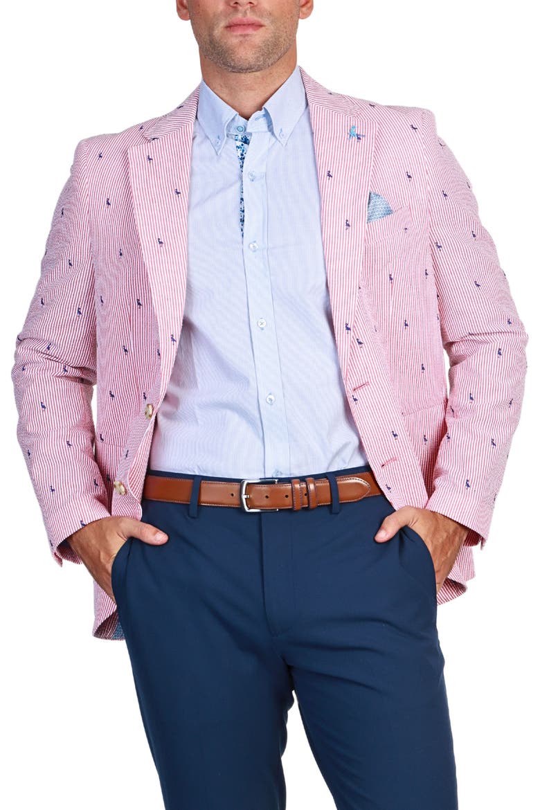 Pinstripe Seersucker Sport Coat, Alternate, color, RED