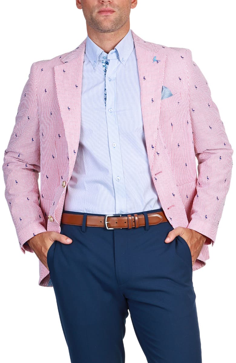 TailorByrd Pinstripe Seersucker Sport Coat, Alternate, color, Red