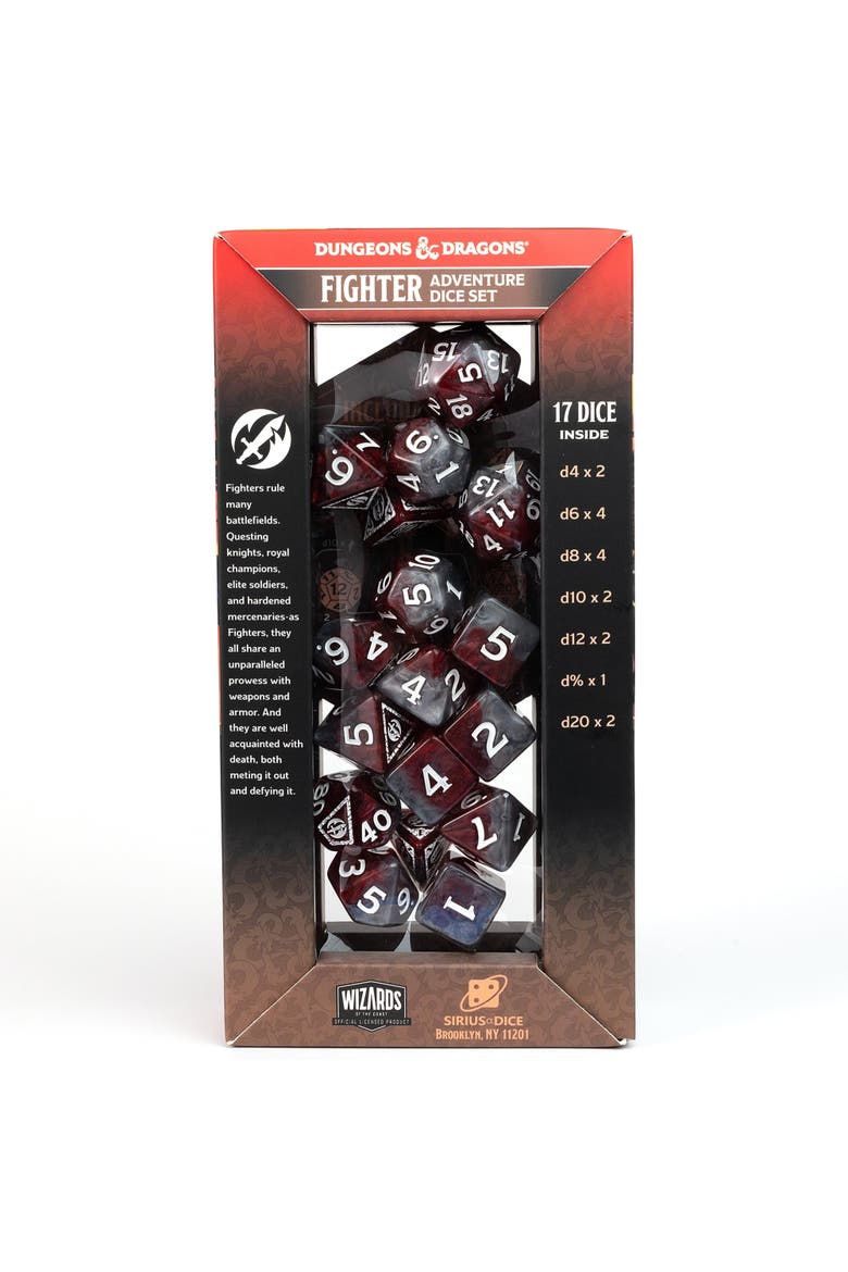 D&D Adventure Dice Fighter Red, 17Pc Rpg Die Set, Alternate, color, Red
