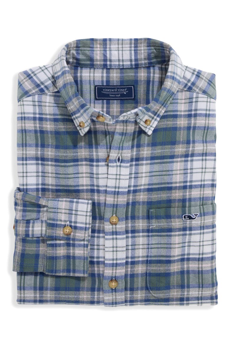 Great Point Plaid Stretch Flannel Button Down Shirt, Main, color, BALSAM