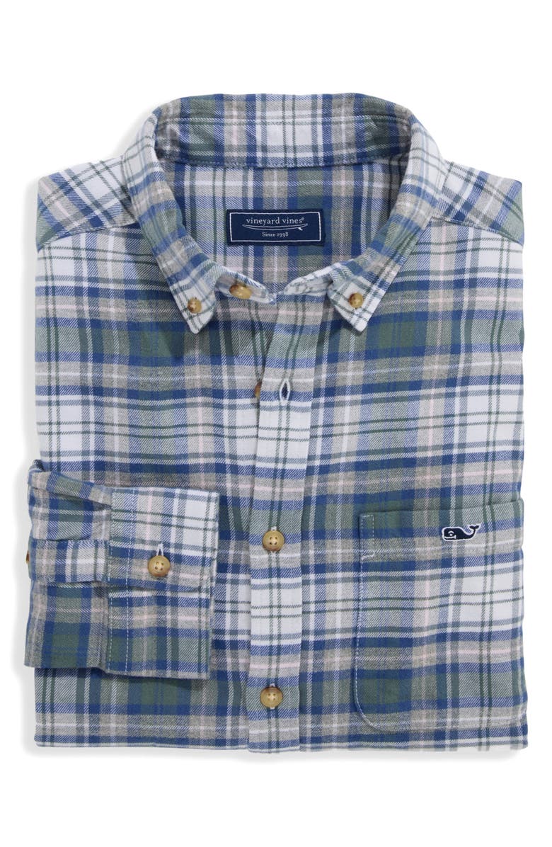 vineyard vines Great Point Plaid Stretch Flannel Button Down Shirt, Main, color, Balsam