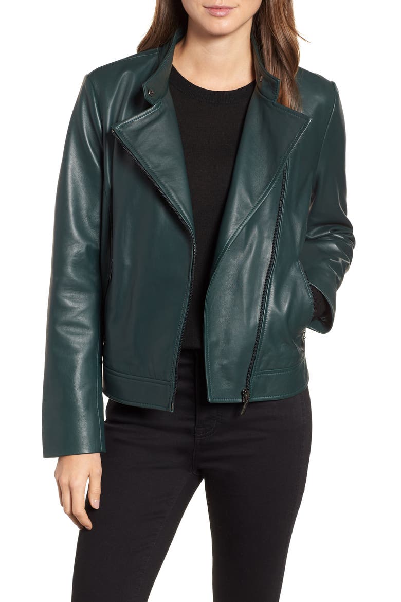 Clean Leather Jacket, Main, color, DEEP GREEN