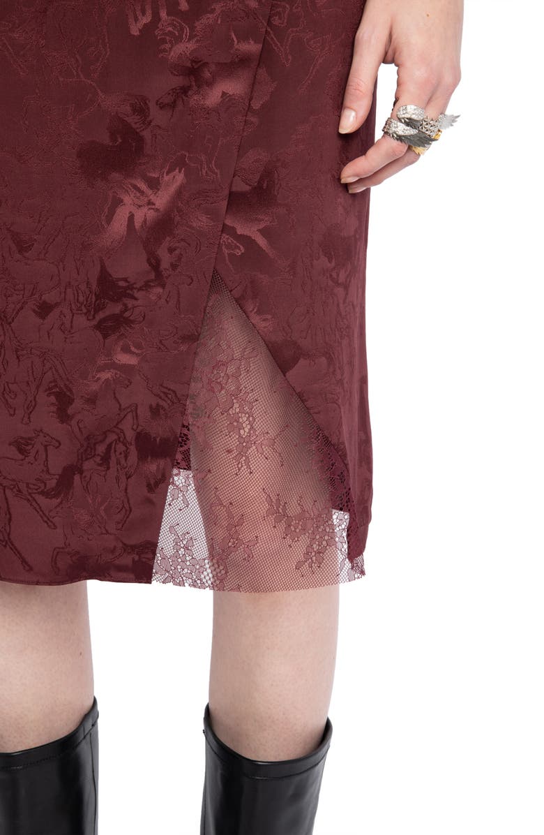 Zadig & Voltaire Julien Horse Print Jacquard Silk Skirt, Alternate, color, Burgundy