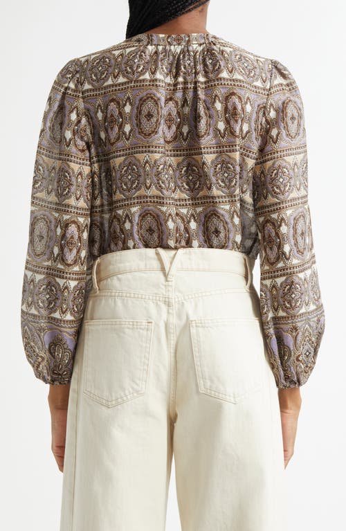 Veronica Beard Ashlynn Printed Top In Stone Khaki Multi