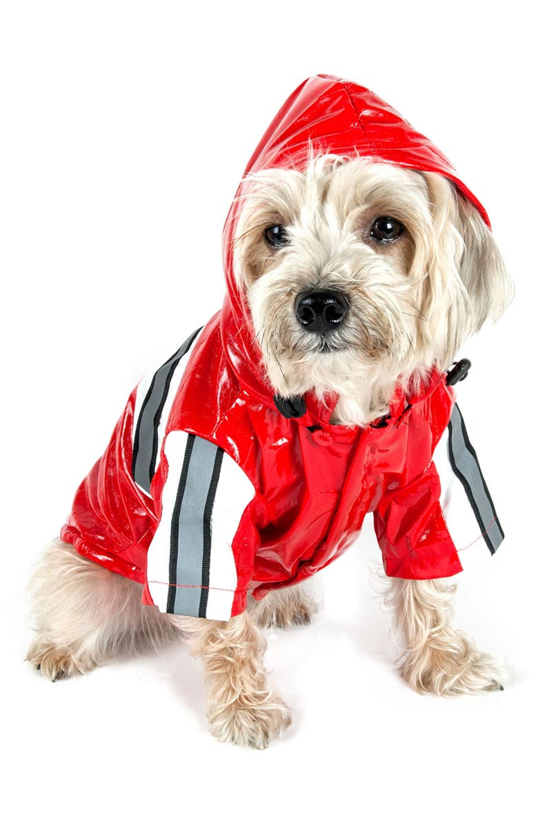 PET LIFE Reflecta-Glow Adjustable and Reflective Dog Raincoat - Small, Alternate, color, Red