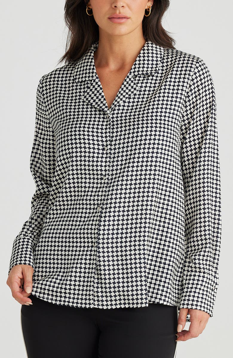 Brave+True Carrington Houndstooth Check Satin Button-Up Shirt, Alternate, color, Black Houndstooth