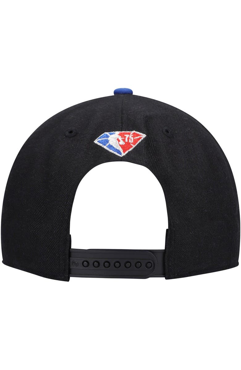'47 Men's '47 Black/Royal Philadelphia 76ers 75th Anniversary Carat Captain Snapback Hat, Alternate, color, Black