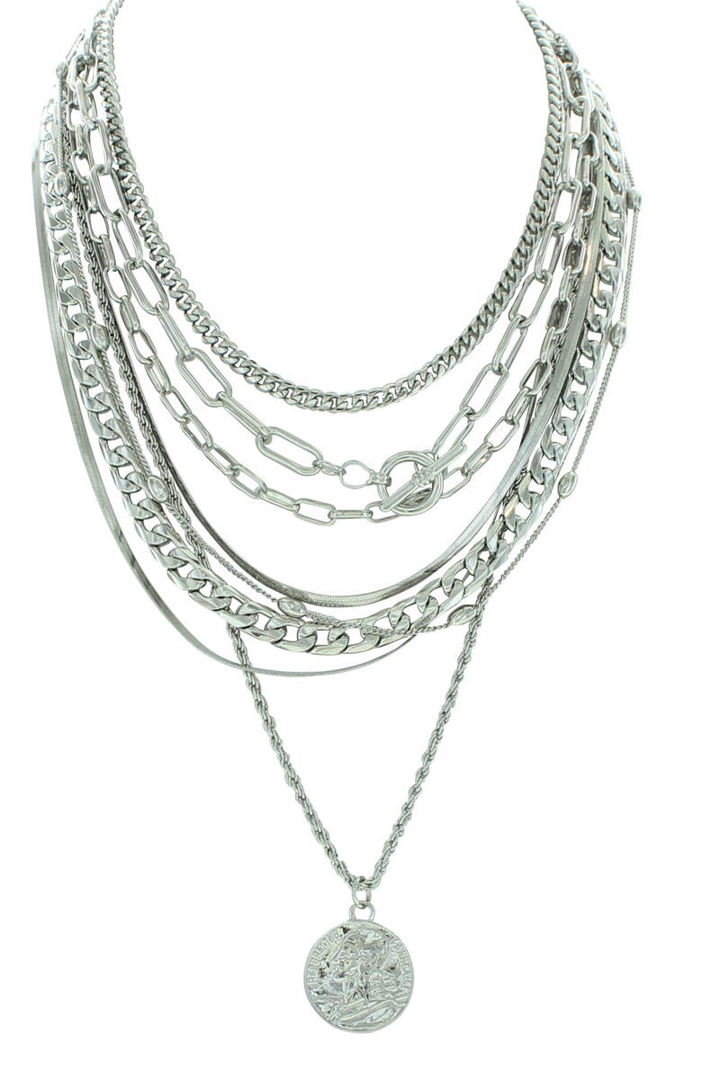 OLIVIA WELLES Lindsay Layered Necklace, Main, color, Silver