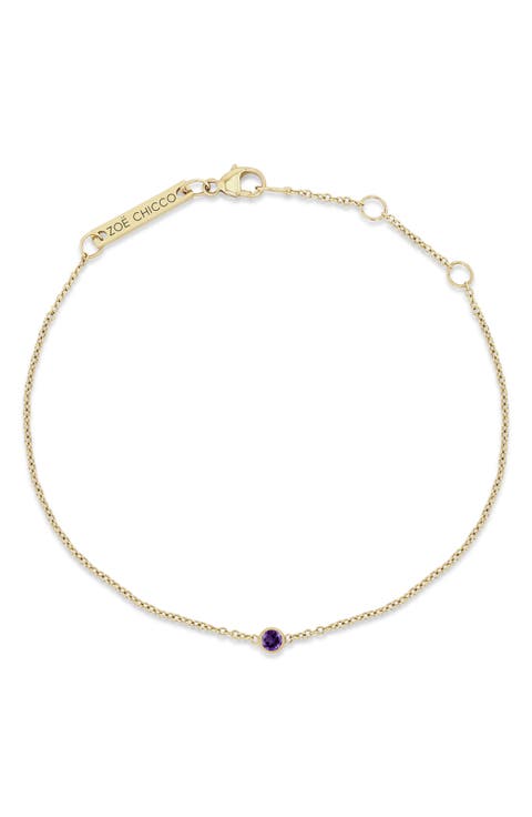 14K Gold Bezel Gemstone Pendant Bracelet