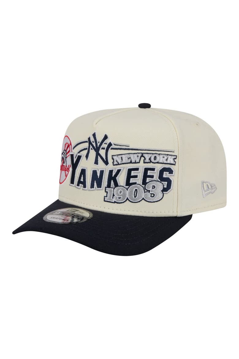 Men's New Era  Cream/Navy New York Yankees Classic A-Frame 9FIFTY Snapback Hat, Alternate, color, Cream