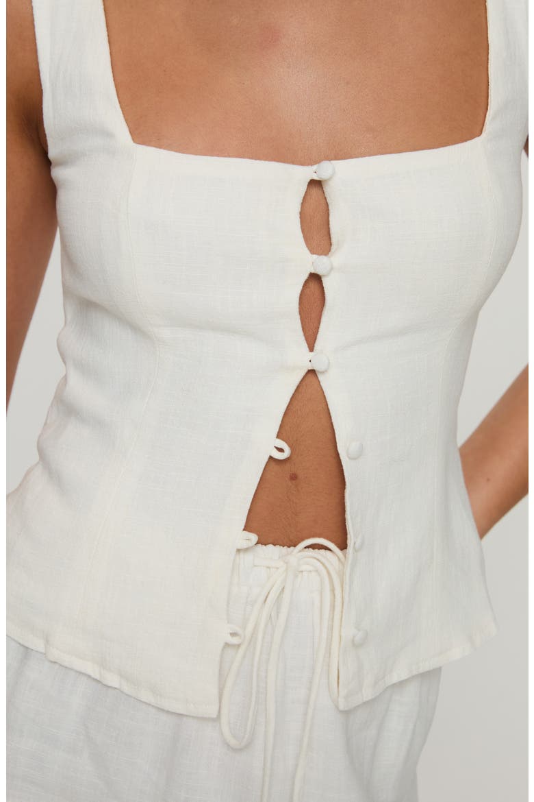 Zanda Keyhole Linen Blend Button-Up Tank, Alternate, color, CREAM