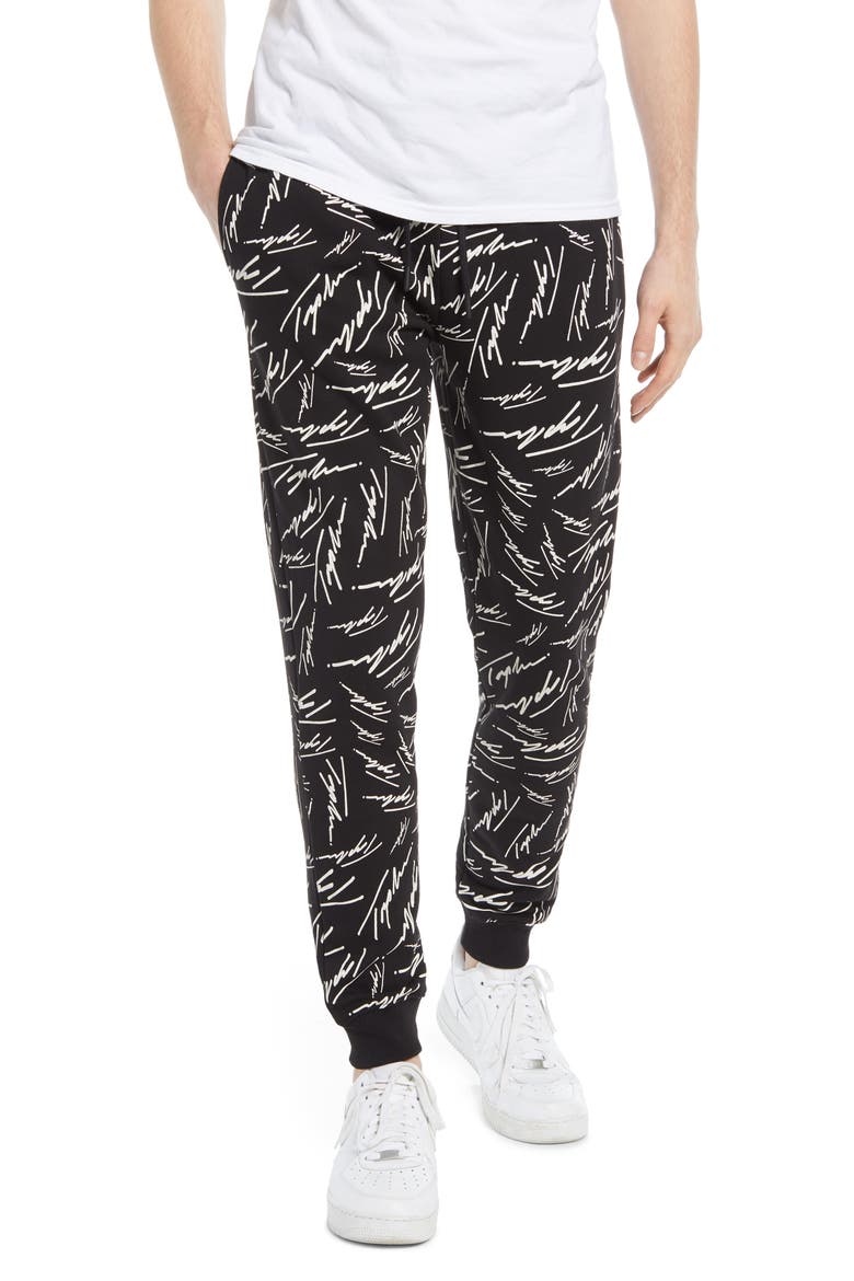 Signature Print Joggers, Main, color, BLACK