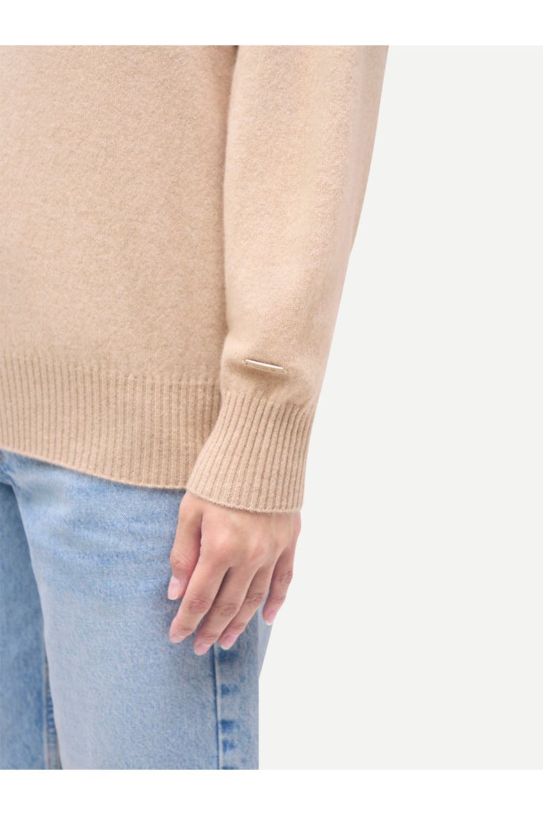 Women T-Neck Cashmere Sweater, Alternate, color, beige