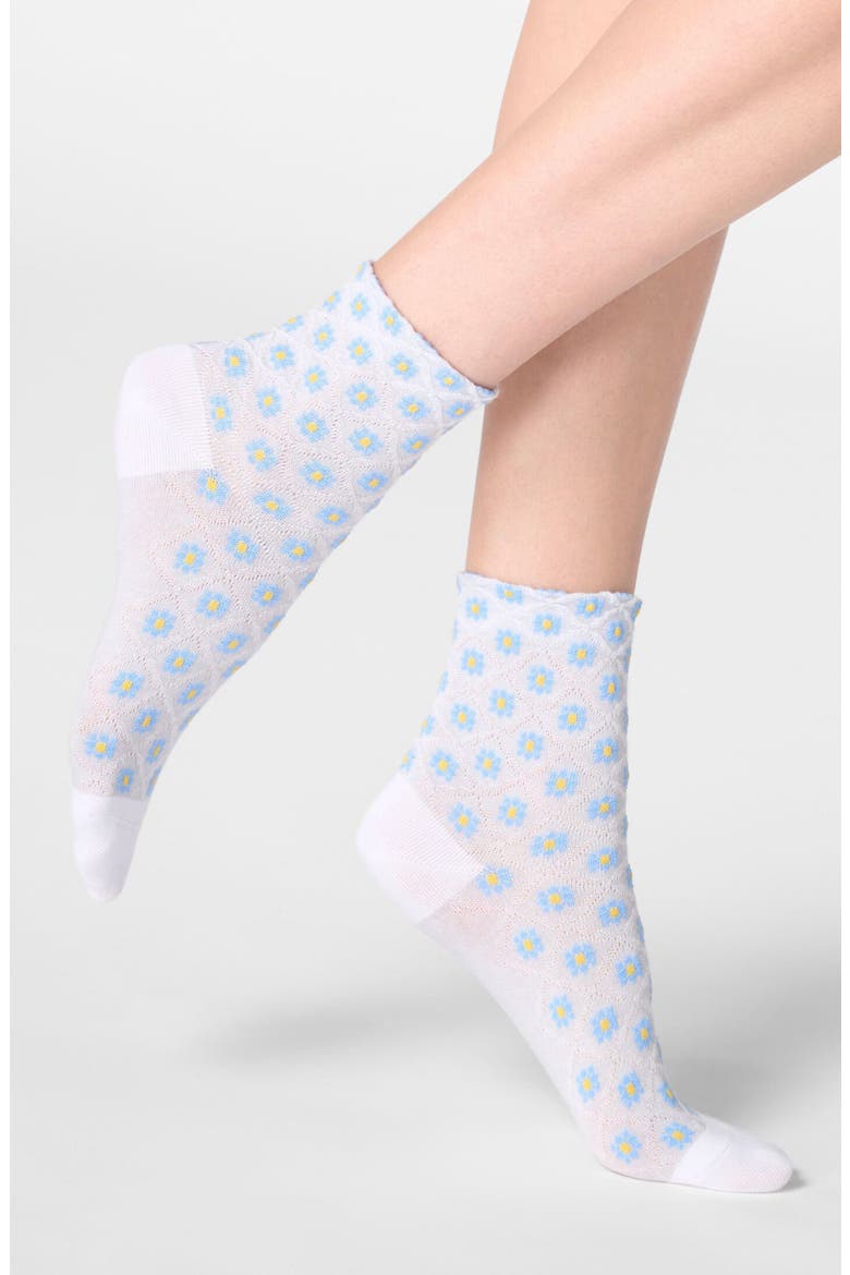 Tiny Bloom Ankle Socks, Main, color, SKY