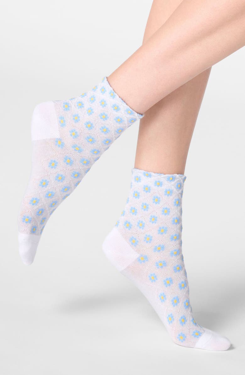 Oroblu Tiny Bloom Ankle Socks, Main, color, Sky