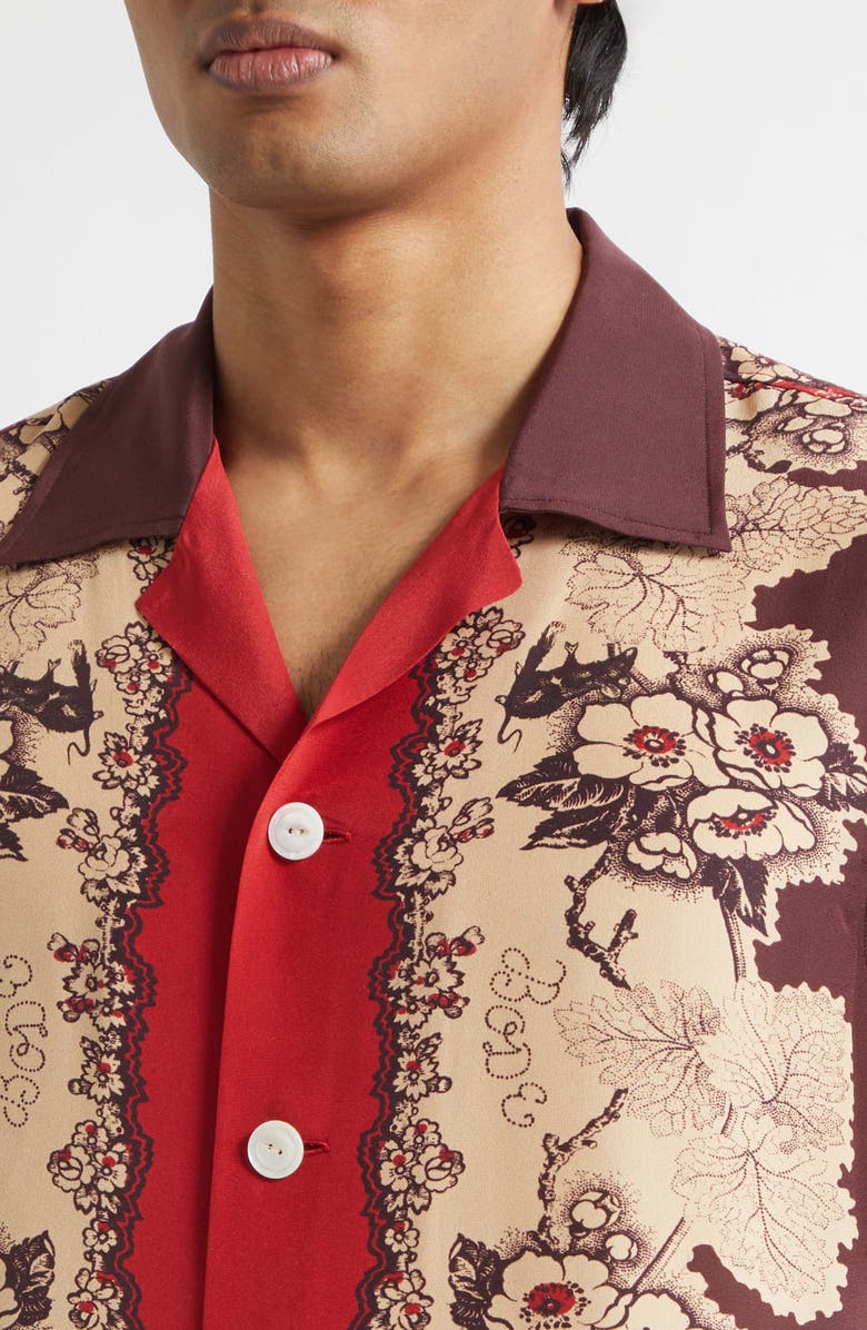 Bode Storybook Silk Camp Shirt, Alternate, color, Red Black