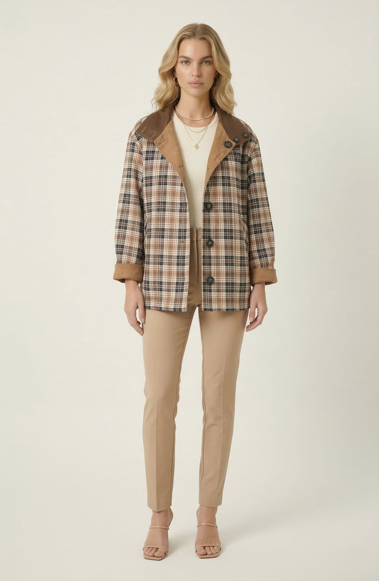 Modenaire Reversible Plaid Jacket, Alternate, color, Camel / Plaid