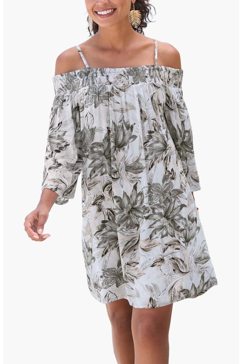 Off Shoulder Patterned Dress, Main, color, Black Printed