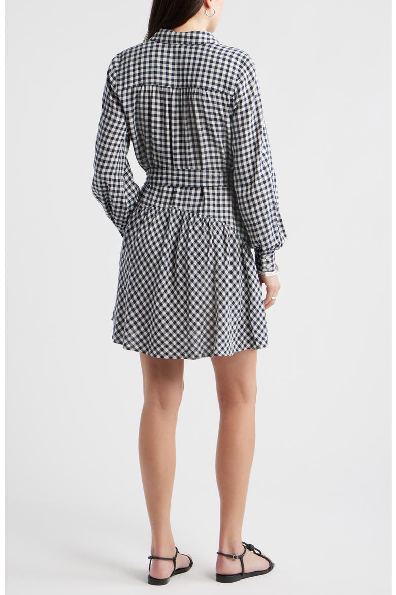 Long Sleeve Linen Blend Mini Shirtdress, Alternate, color, NAVY STILL- IVORY BEA GINGHAM