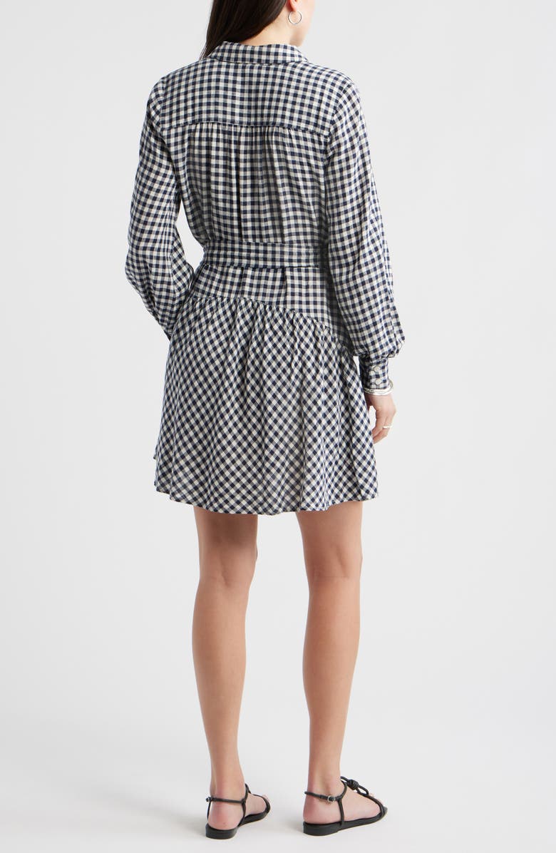 Caslon<sup>®</sup> Long Sleeve Linen Blend Mini Shirtdress, Alternate, color, Navy Still- Ivory Bea Gingham