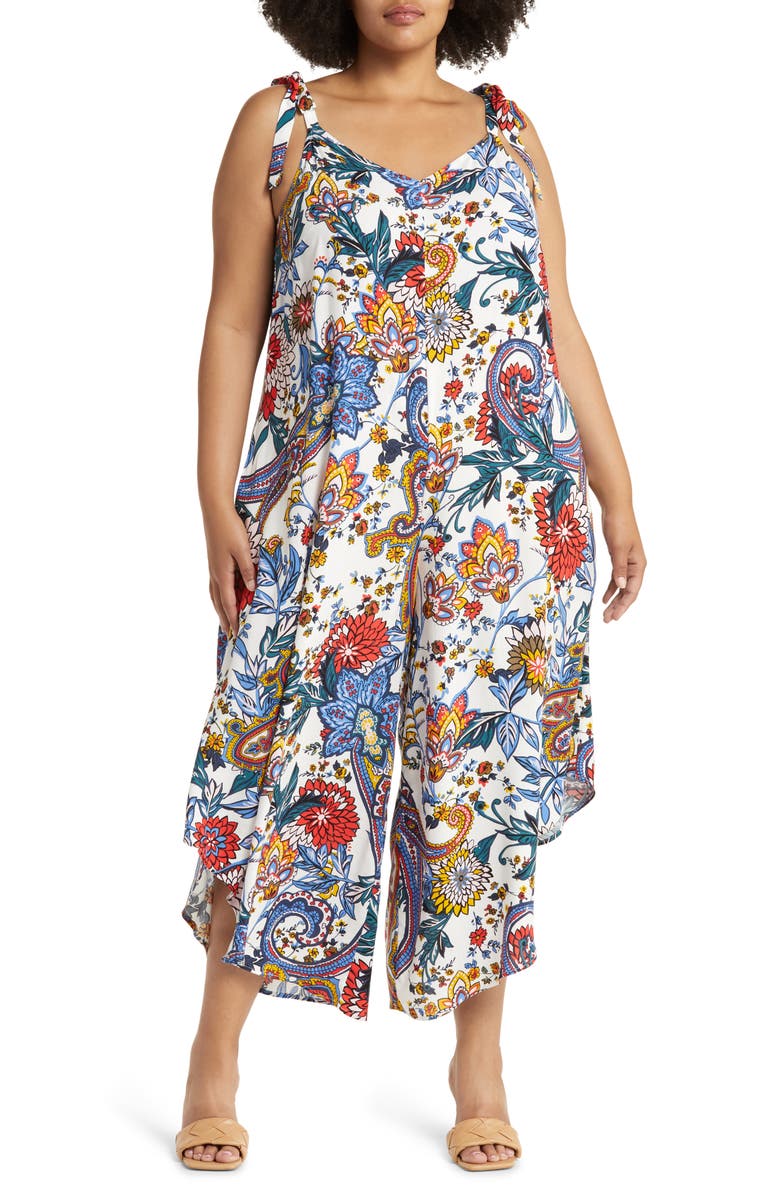 Vince Camuto Paisley Tie Shoulder Wide Leg Jumpsuit, Main, color, 