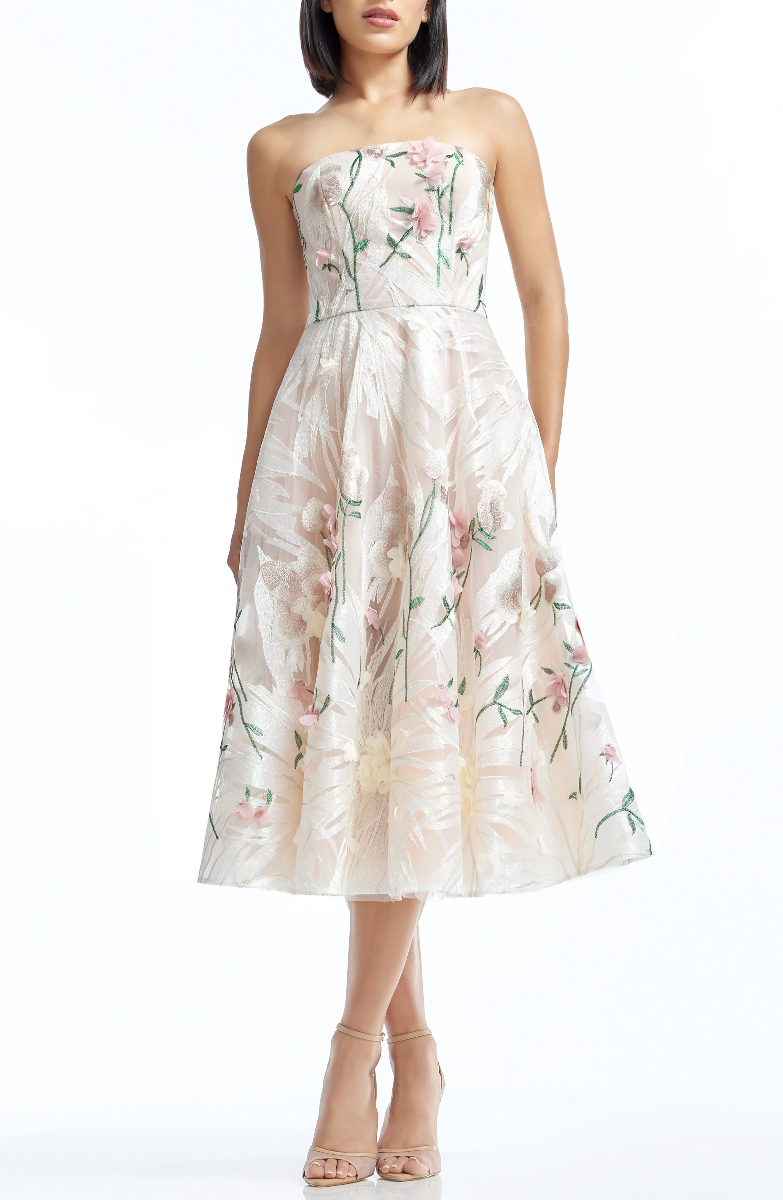 Dress the Population Kailyn Floral Appliqué Strapless Cocktail Dress