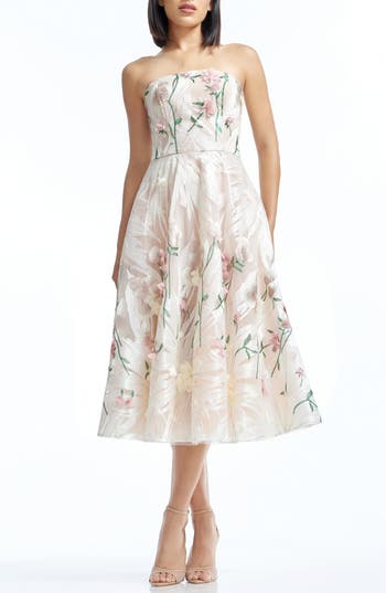 Dress the Population Kailyn Floral Appliqué Strapless Cocktail Dress in Pink Multi at Nordstrom Rack, Size Medium