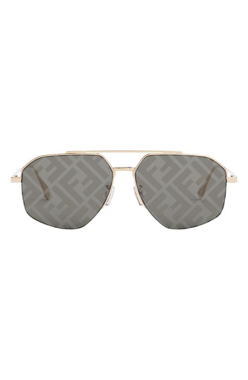 'Fendi Travel 56mm Geometric Sunglasses in Shiny Gold Dh /Smoke Mirror 