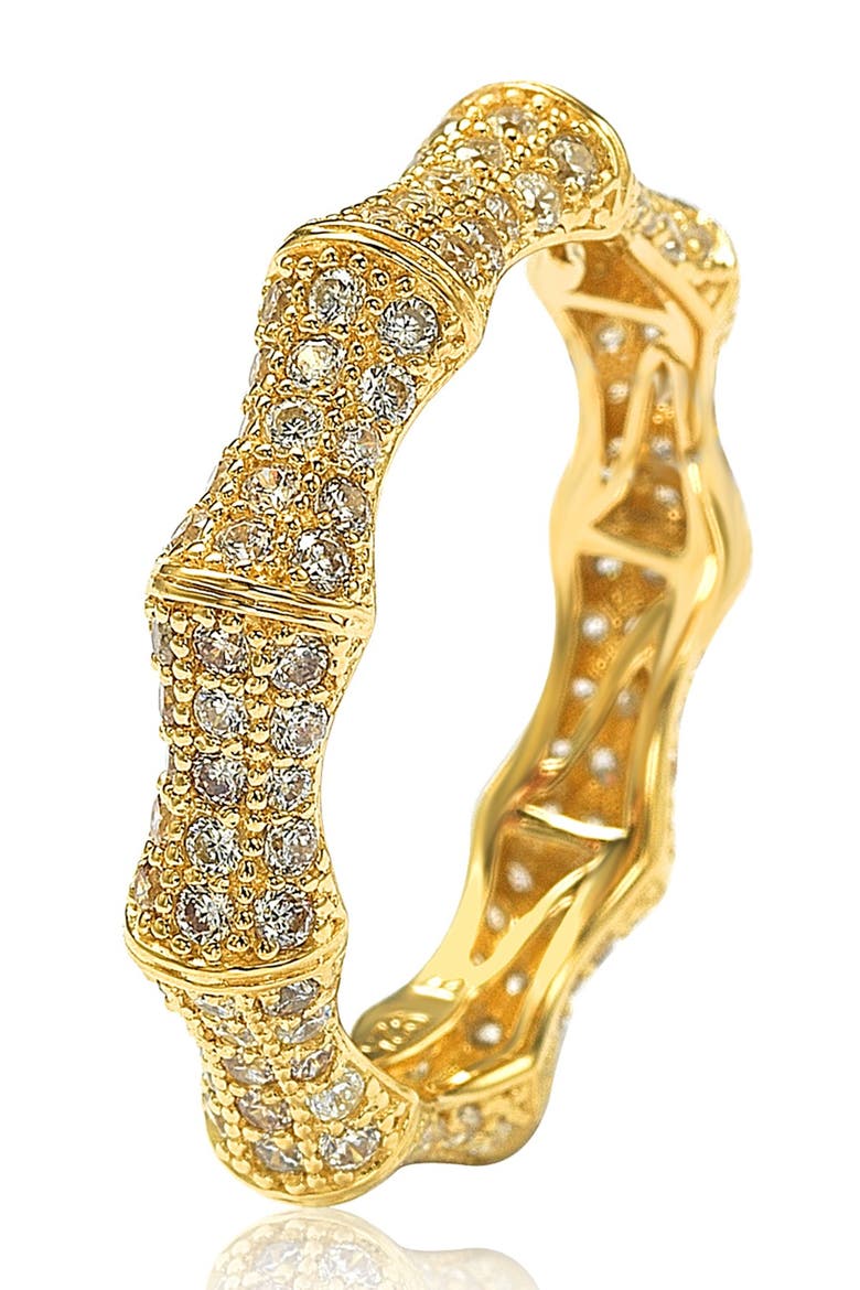 14K Gold Pave CZ Bamboo Shaped Stackable Eternity Band Ring, Alternate, color, YELLOW