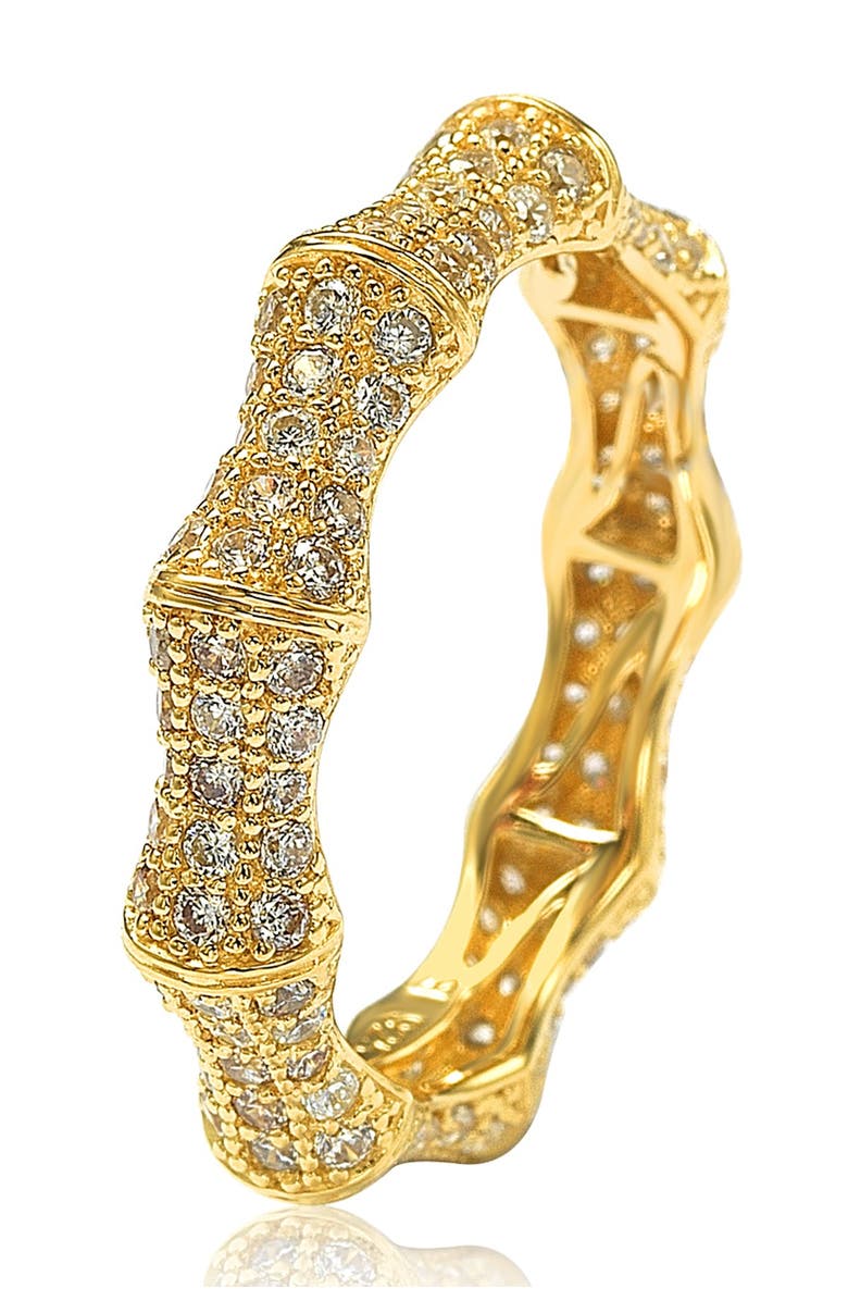 14K Gold Pave CZ Bamboo Shaped Stackable Eternity Band Ring
