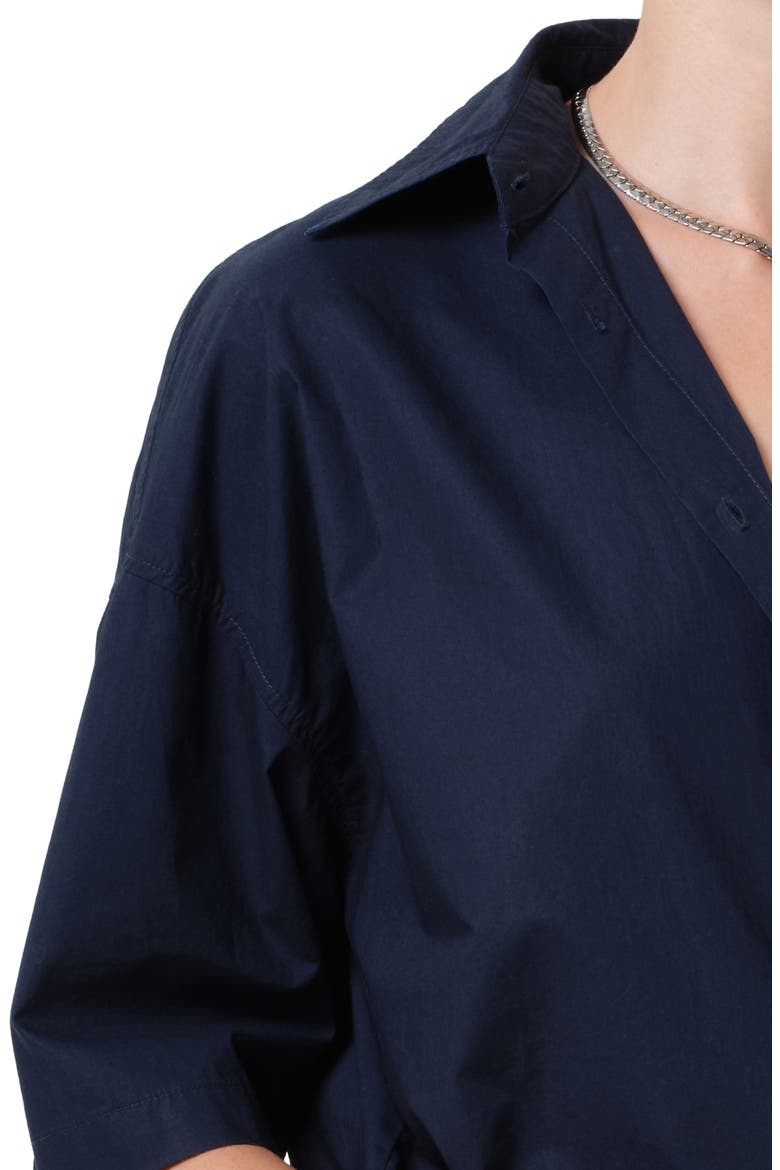 Frances Cape Cotton Cropped Button-Up Shirt, Alternate, color, NAVY