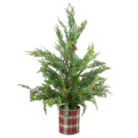 Real Touch️ Potted Iced Cedar Artificial Christmas Tree - 24" - Unlit
