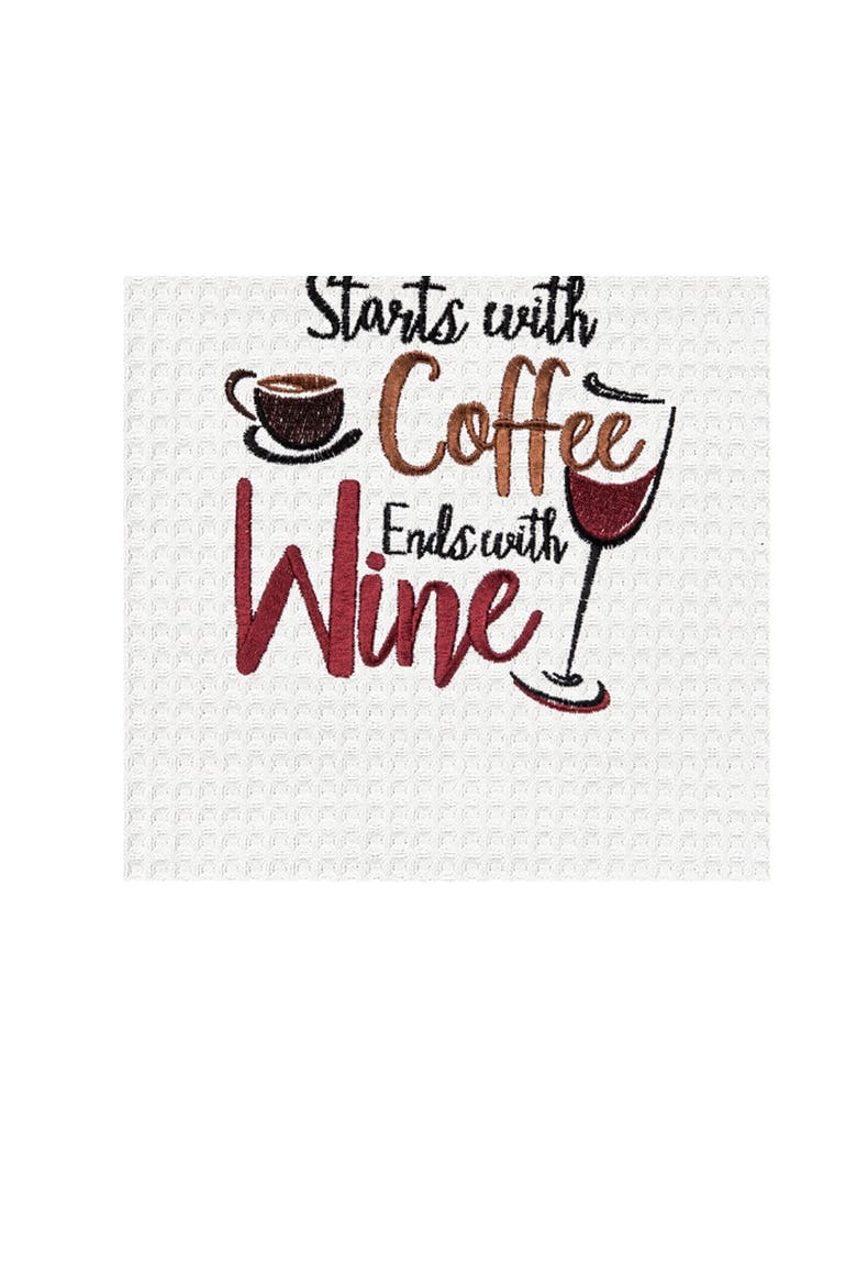"Good Day Starts With Coffee" Waffle Weave Dishtowel, Alternate, color, Red