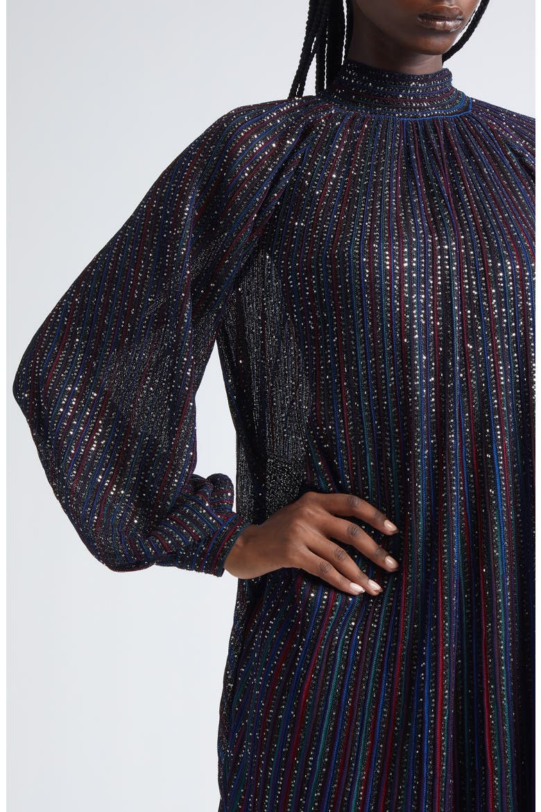 Sequin Stripe Long Sleeve Minidress, Alternate, color, BLUE GREEN AND BURGUNDY TONES