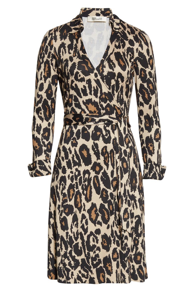 New Jeanne Two Long Sleeve Silk Wrap Dress, Alternate, color, LEOPARD CAT SAND