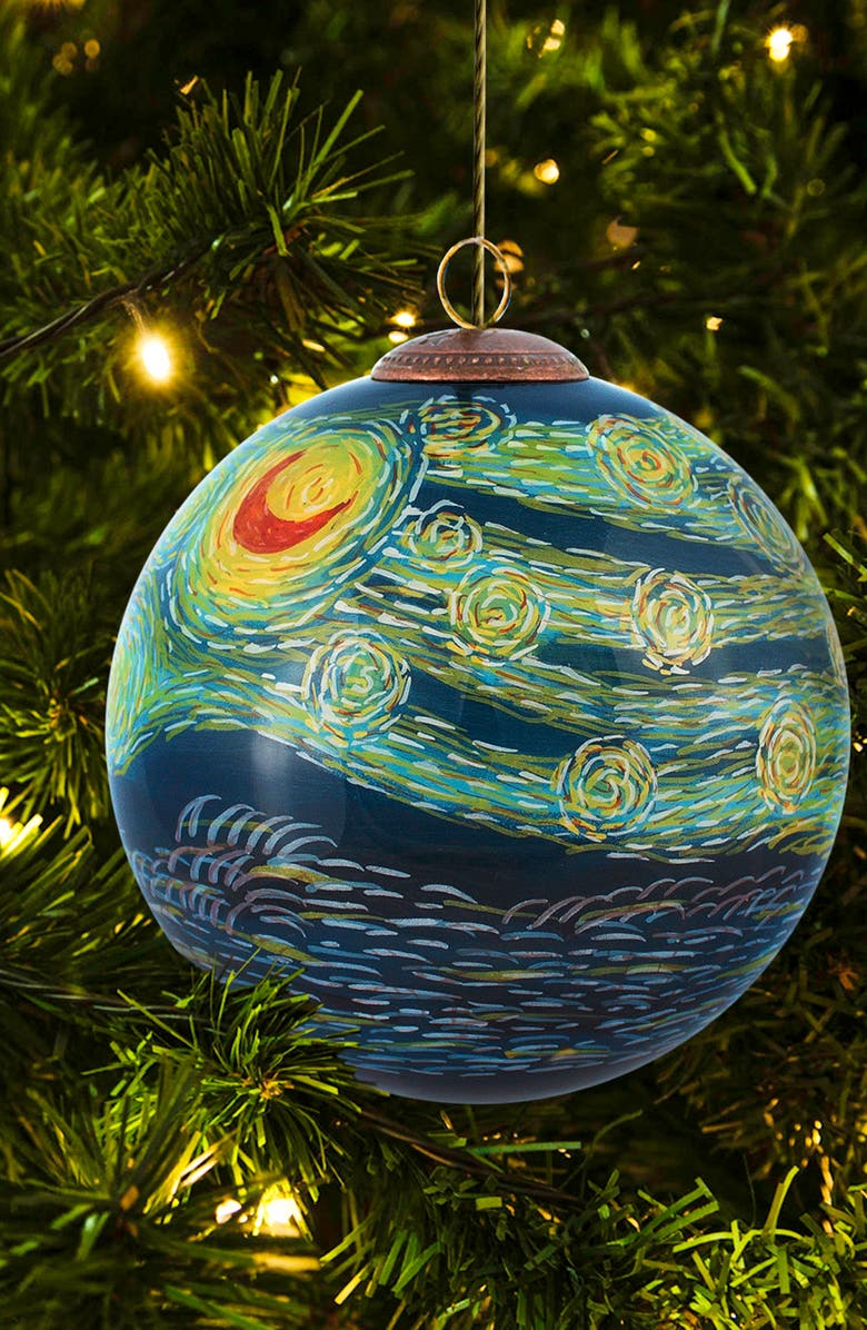 OVERSTOCK ART "Starry Night" Hand-Painted Glass Ornament, Alternate, color,