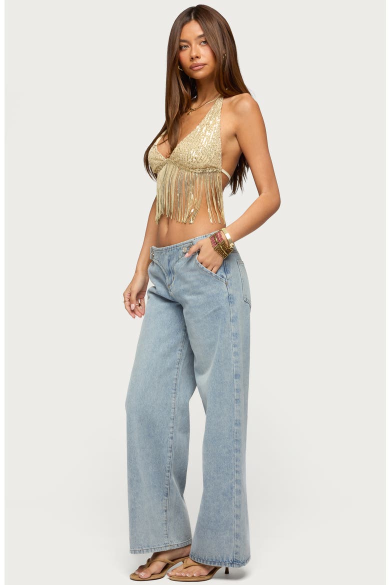 Azura Sequin Fringe Bra Top, Alternate, color, GOLD