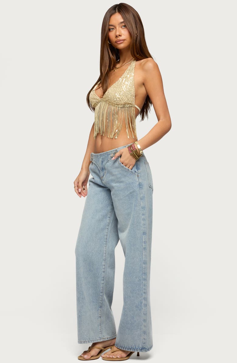 EDIKTED Azura Sequin Fringe Bra Top, Alternate, color, 