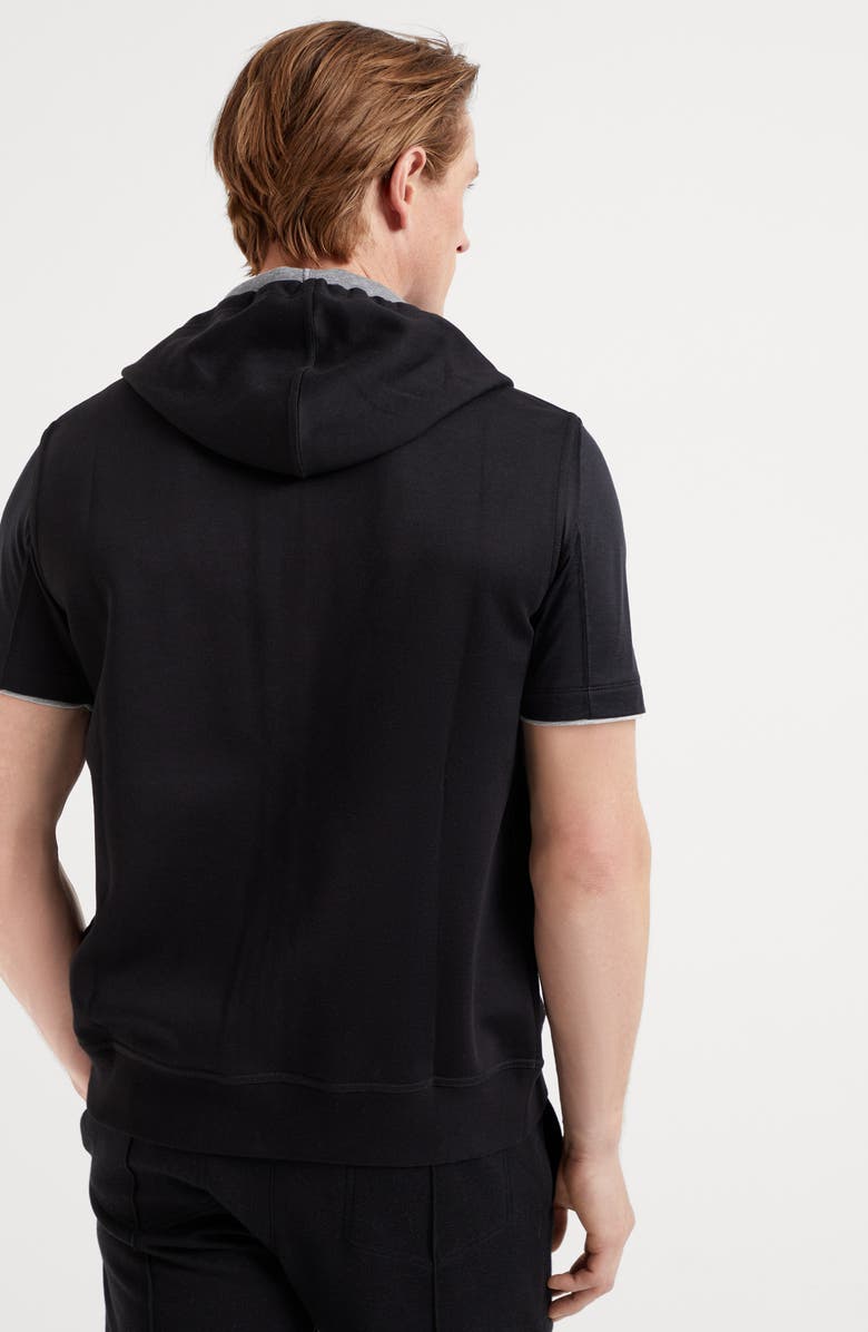 Brunello Cucinelli Cotton, cashmere and silk French terry double cloth sleeveless sweatshirt with zipper and hood, Alternate, color, 