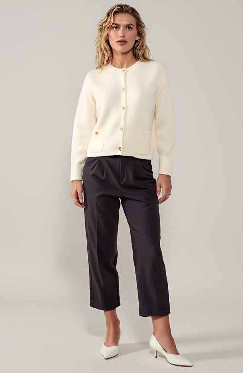 Modenaire Button-front Cardigan With Patch Pockets In White