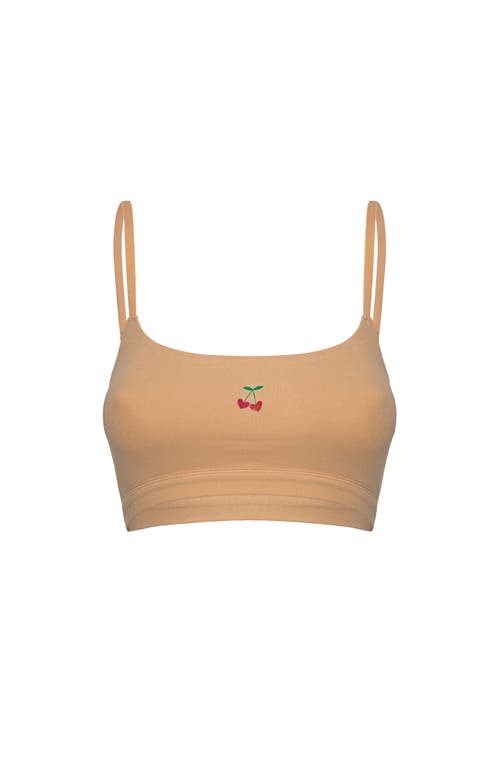 Cheeky Cherry Cotton Stretch Scoop Bralette In Fawn