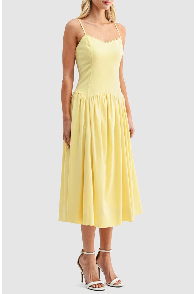 Drop Waist Cotton & Linen Midi Dress, Alternate, color, BUTTER YELLOW