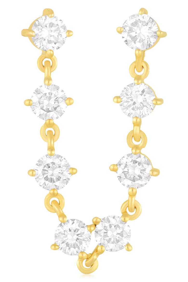 Single Diamond Double Stud Chain Drop Earring, Main, color, 14K YELLOW GOLD / DIAMOND