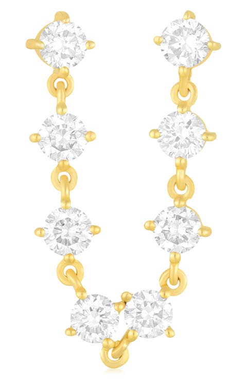 Single Diamond Double Stud Chain Drop Earring