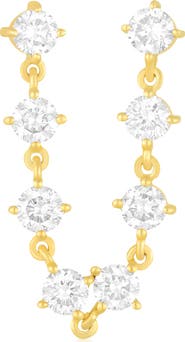 EF Collection Single Diamond Double Stud Chain Drop Earring